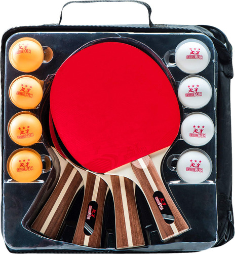 Juego Pala Ping Pong 4 Madera Agarre Ergonomico 8 Pelota