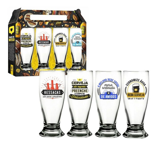 Copos Cerveja Chopp 300ml Personalizado Tulipa Munich Kit 4
