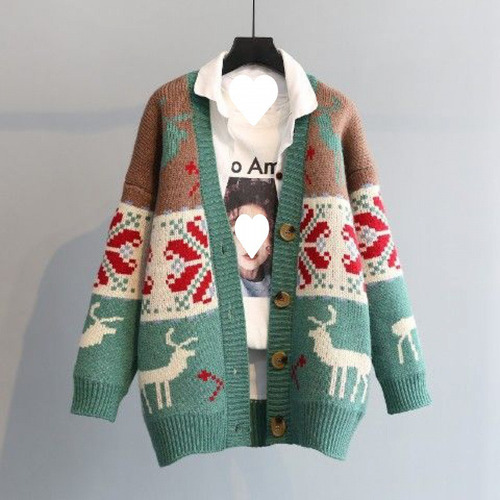 Xik Suéter Navideño Cárdigan Abrigo Suéter De Punto Color