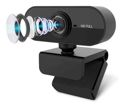 Webcam Preta Full Hd 1080p Usb Gira 360 Com Microfone Barato