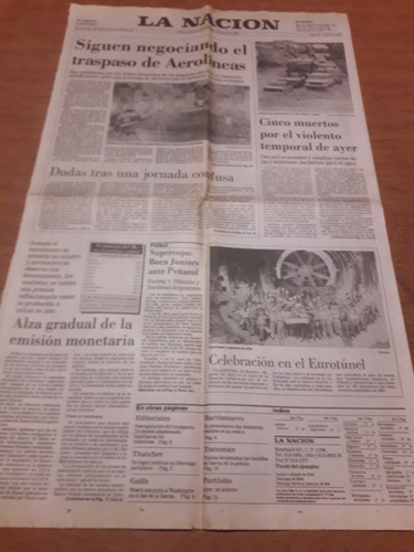 Tapa Diario La Nación 21 11 1990 Privatización Aerolíneas Ar