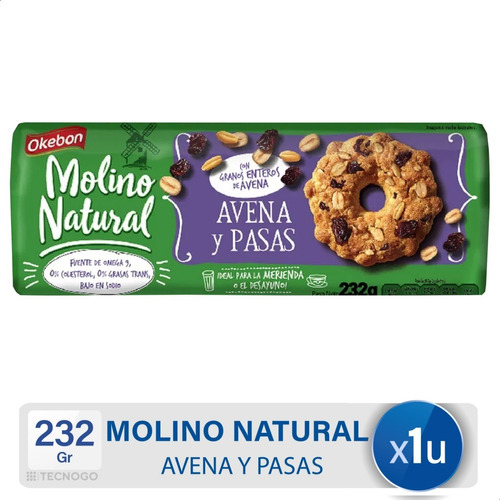 Galletitas Okebon Molino Natural Avena Y Pasas- Mejor Precio