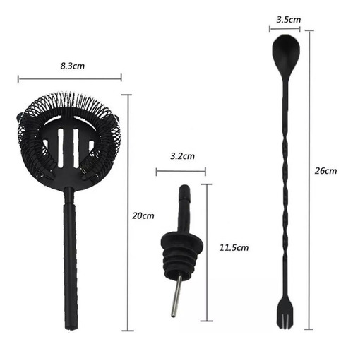 Juego De Coctelera 8 Piezas Acero Negro Mate