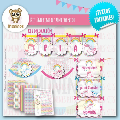 Unicornios Kit Imprimible Cumpleaños ¡con Texto Editable!