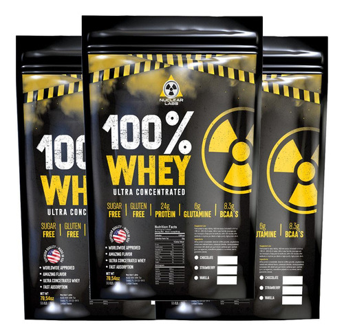 Kit 3x Whey Protein Refil 6kg Ultra Concentrado Morango