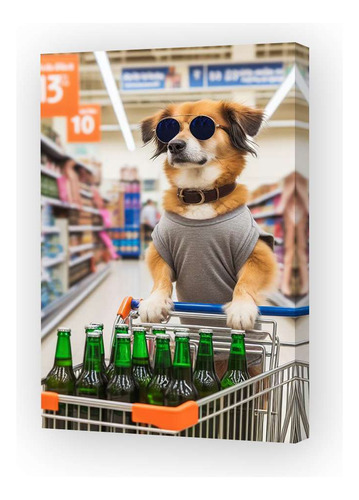 Cuadro 60x90cm Perro En Supermercado Comprando Cerveza M2