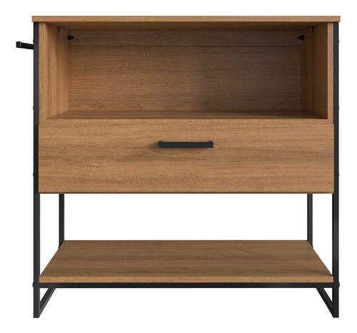 Balcão Para Banheiro Com Pés Em Aço 1 Porta Basculante E 1 Gaveta Sem Cuba Cor Mel L80cm P1028 Placa e Ponto