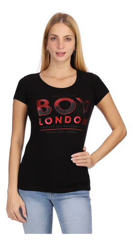 Playera Negra Dama Urban Style Letras Rojas Boy London 