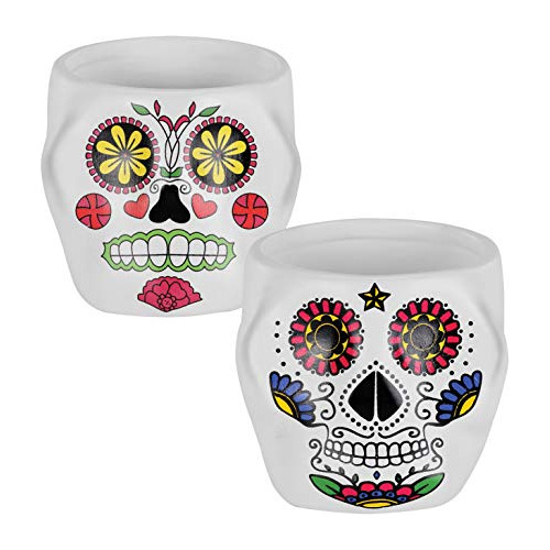 Maceta Decorativa De Cerámica Rojo Verde Azul Calavera...