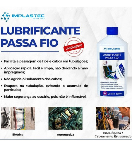 Kit 03 Lubrificante Passa Fio Implastec Passagem Fios Cabos