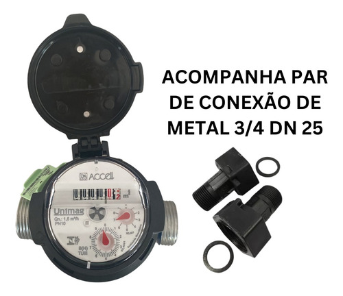 Hidrômetro Residencial Unijato + Conexões De Metal - Accell