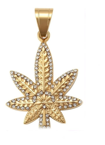 Dije Grande De Hoja Con Diamantes Oro Laminado 24k