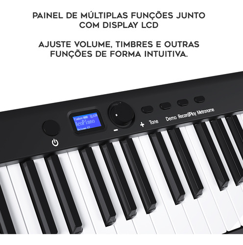 Amw Pd1 Black Piano Digital Dobrável 88 Teclas Com 128 Timbres Saída Usb Midi E Acessórios Inclusos