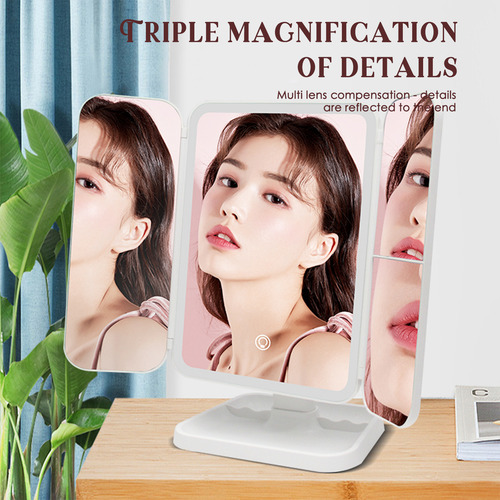 Espejo De Maquillaje Led De Triple Pliegue +2x +3x De Aument