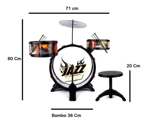 Imagen 4 de 5 de Set Bateria Musical 3 Tambores Jazz Drum Juguete Bestoys