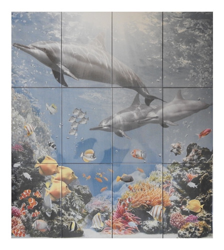 Imagen De Delfines Mundo Marino En Mural De Azulejo 80x90 Cm