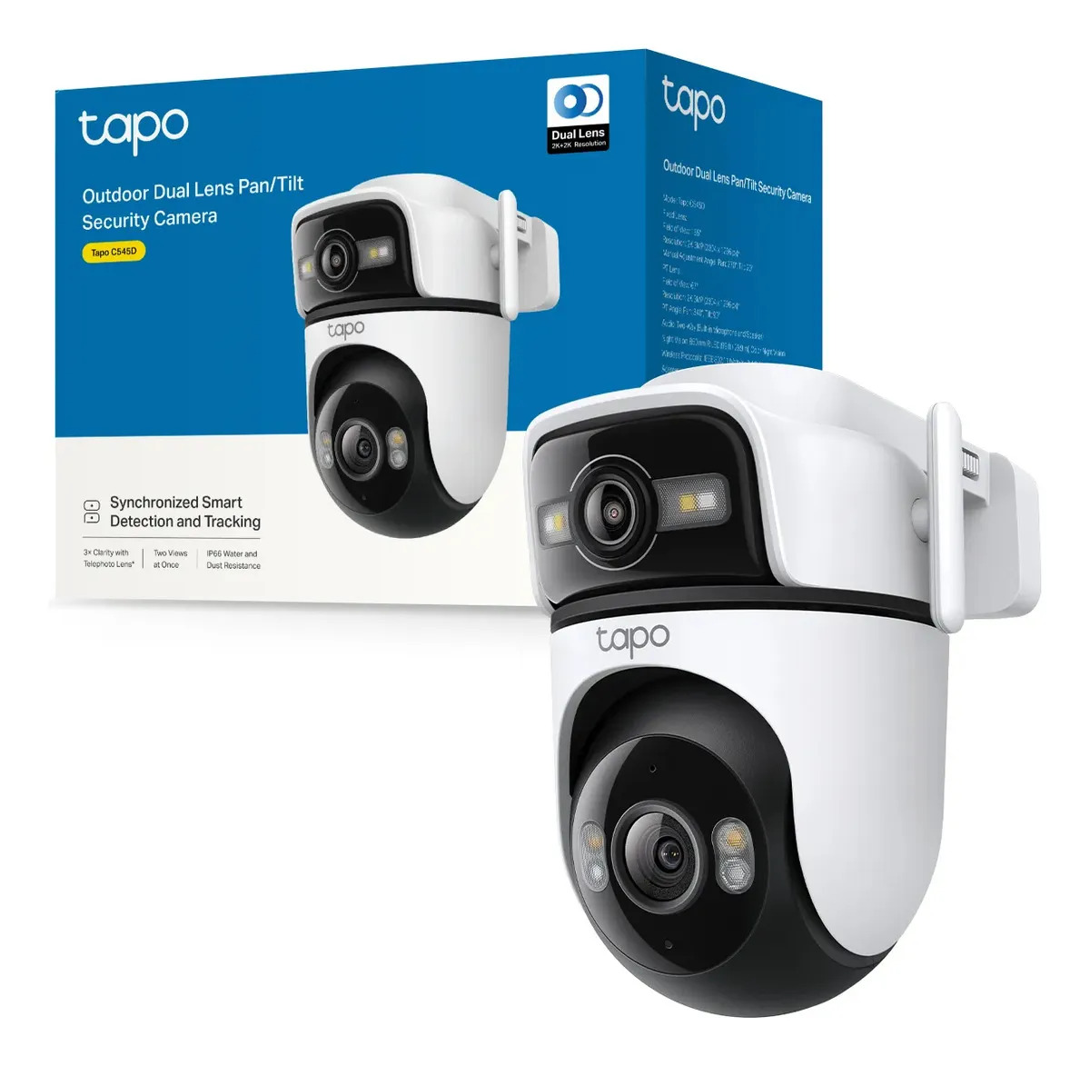 TP-Link Tapo C545D Cámara de Seguridad WiFi Interior Exterior - Doble Lente 2K - Cobertura 360° - Visión Nocturna a Color - Detección de Movimiento - Audio Bidireccional - App Tapo - Protección IP66