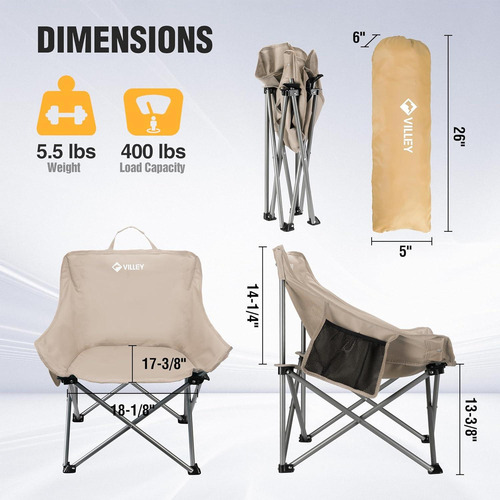 Silla De Camping Plegable Villey Beige 3.03 Kg Para Exterior