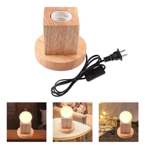 Lámpara De Con Base De Madera Rústica E27, Luz De 10x6x6cm