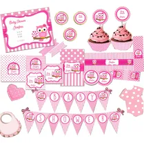 Comprar Kit Imprimible Baby Shower Nena Buho Solo Textos Editables!