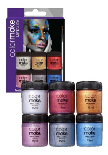 Kit 6 Tinta Facial Color Make Maquiagem Artística Metálica  