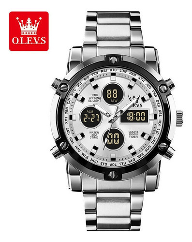 Relógio Eletrônico Impermeável Olevs 1106 Chronograph Cor Do Fundo Silver/white
