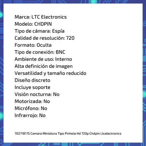Camara Miniatura Tipo Pinhole Hd 720p Chdpin Ltcelectronics