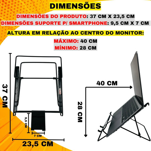 Suporte Para Notebook Ergonômico Regulável Com Apoio Celular