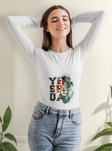 Polera Larga Dama Cristiana Yeshua Leon Estampado