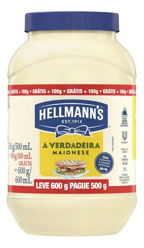 Maionese Hellmann's Leve 600g Pague 500g