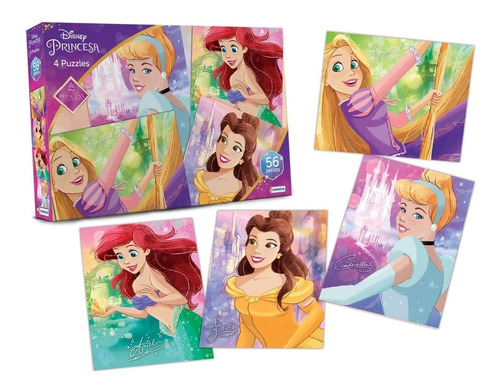 Puzzle X4 Princesas Disney 56 Piezas Tapimovil