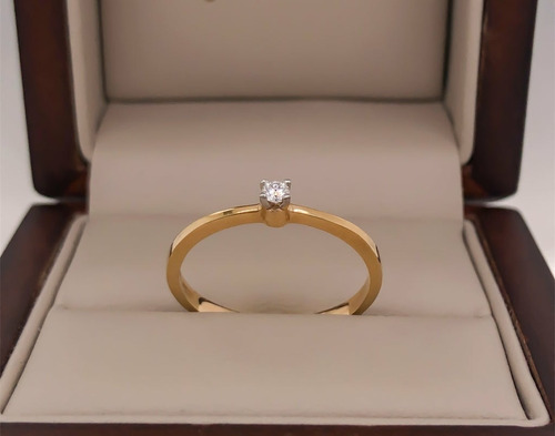 Anillo Oro 18 K Diamante Certificado 0.08 Cts Natural. Artes