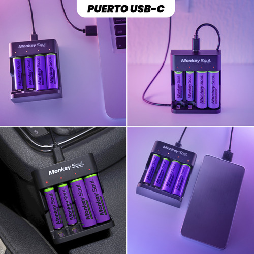 Cargador Con Pila 4 Aaa Batería Recargable Monkey Soul Usb-c