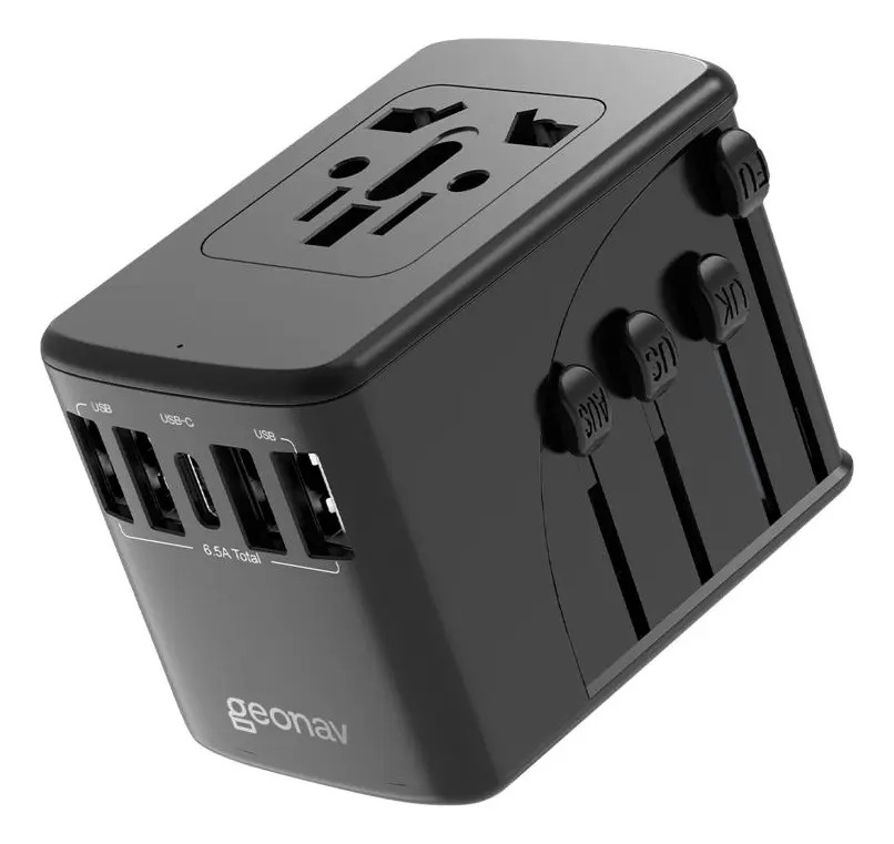 Carregador Adaptador De Viagem 4 Usb+1 Usb-c Geonav Tlch65bk Cor Preto