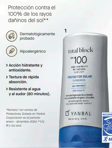Bloqueador Solar Spf100 Total Block Yanbal - Unique
