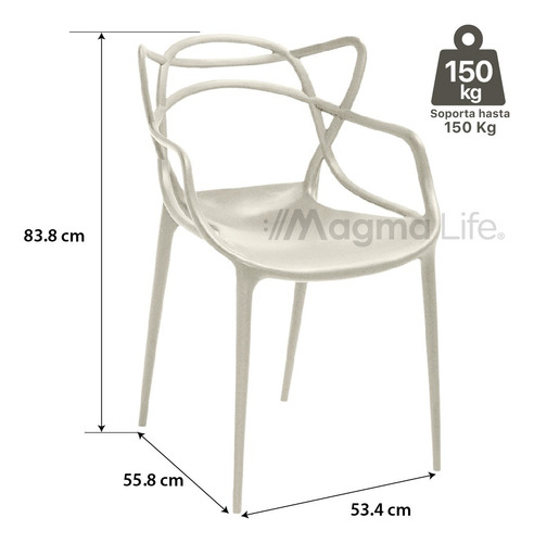 Magma Life Sillas para Comedor Spica: Set de 4 Sillas de Plástico Resistente con Diseño Moderno en el Respaldo. Perfectas para Eventos u Hogar. ¡Estilo y Durabilidad en un Solo Conjunto! (Beige)