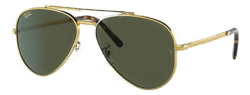 Anteojos de sol Ray-Ban Aviator New Aviator Mediano con marco de metal color polished legend gold, lente green de cristal clásica, varilla gold de metal - RB3625