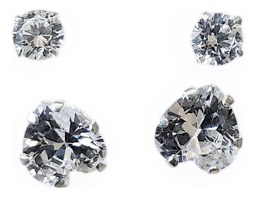 Arete Doble Corazón Zirconia Blanca Plata 925