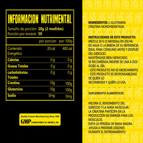 Creatina + Glutamina Hiper Sport 1 Kg 50 Servicios Mango
