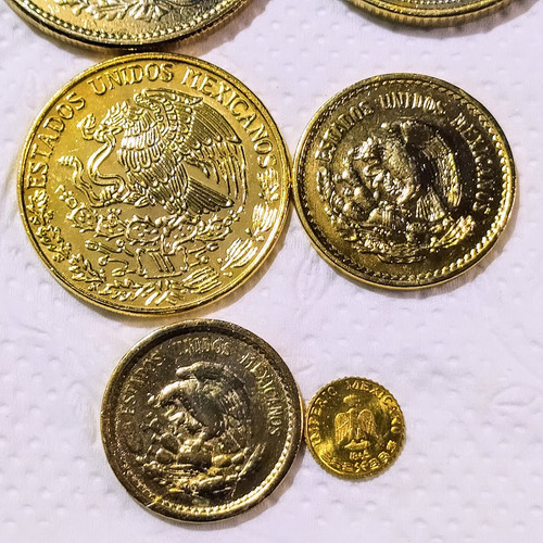 Set De 5 Monedas Mexicanas Con Chapa Color Oro !! (Usado)