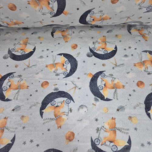 Telas Por Metro Micropolar Soft Estampado Digital 1.4m Anch Gris Claro Zorrito Luna