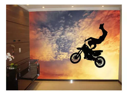 Papel De Parede 3D Moto Cross Trilha Terra Mx 3,5M Bkm25 em