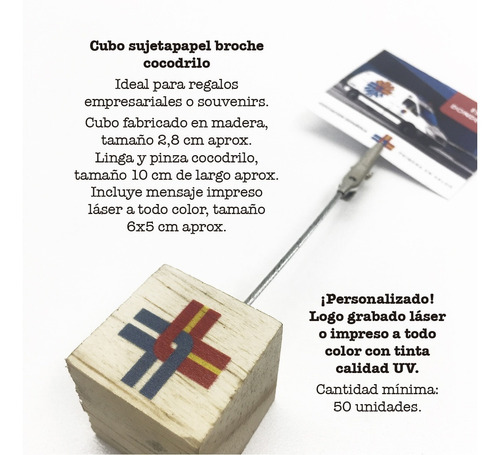 X50 Cubos Personalizado Sujeta Papel Pinza Cocodrilo C/ Logo