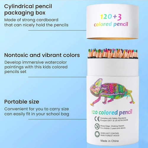 Set 120 Lapices Color Profesional Dibujo Caja Cilindrico