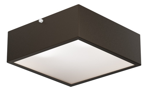 Plafon Quadrado De Sobrepor 20cm E27 Em Alumínio Cor Marrom + 2 Led 9w Bulbo Branco Quente Mf209 Mega Forte Iluminação