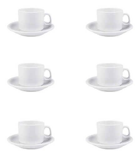 Imagen 1 de 6 de Taza Plato Desayuno X6 Porcelana Blanco 212cc