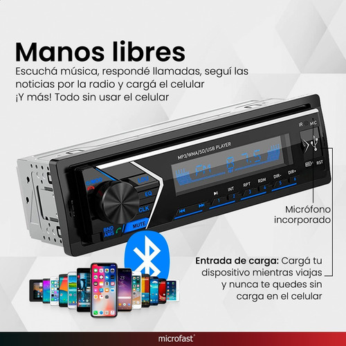 Imagen 6 de 6 de Estéreo Auto Desmontable Bluetooth Carga Móvil Radio Fm Usb