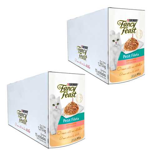Kit 30un Sachê Fancy Feast Petit Filets Salmão 85g Purina