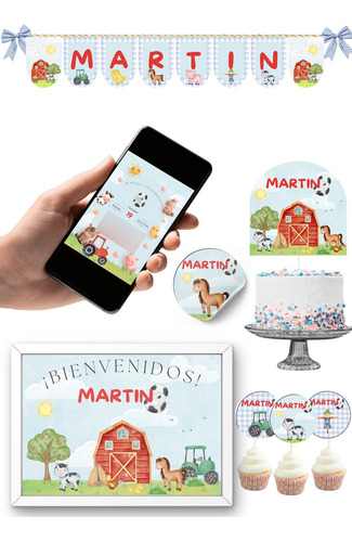 Digital Kit Imprimible Cumpleaños Candy Bar Personalizado Granja Tractor