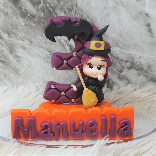 Imagem 5 de 5 de Topo De Bolo Bruxinha Halloween Vela Aniversario Decorada